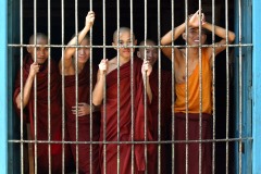 MYANMAR-RELIGION-MONKS-WINDOW